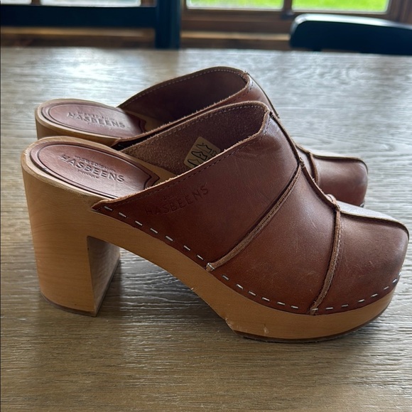Swedish Hasbeens Tan Leather Platform Mules - Picture 6 of 7